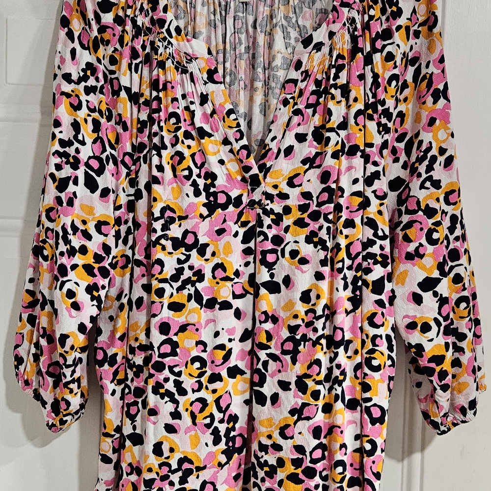 Crown & Ivy Pink and Orange Leopard Blouse